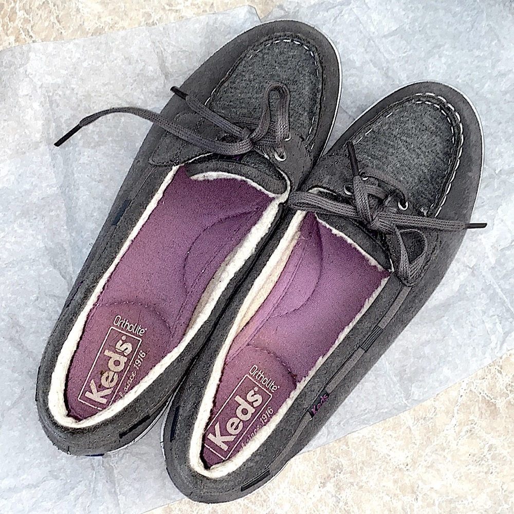 Grey slip on Keds with plush lining. Size 9.5